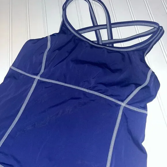 Lands End Women’s Tankini Set 8 Navy Blue Cross Back Modest Preppy Athletic - Picture 2 of 13
